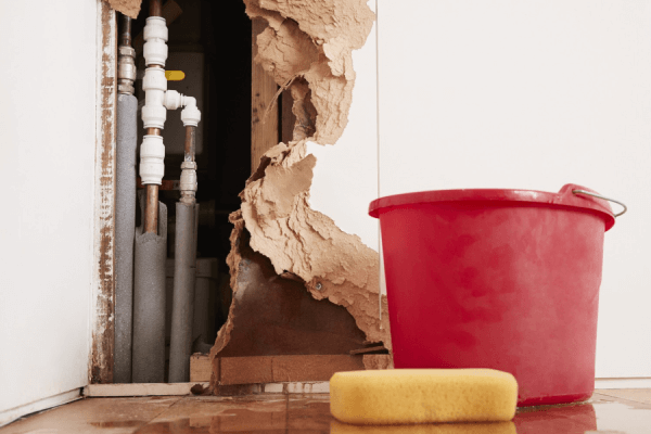 Burst pipe spraying water, urgent plumber repair to minimise damage and hazards