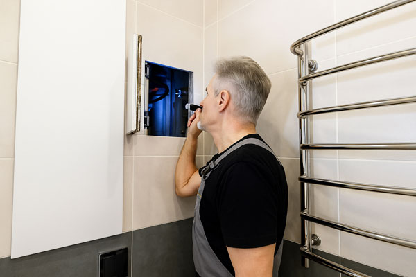Plumber checking heater wirings