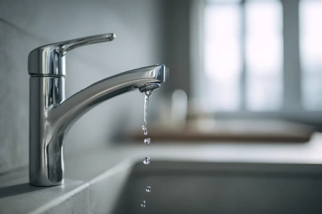 Leaking tap repair and plumbing maintenance for a dripping kitchen tap