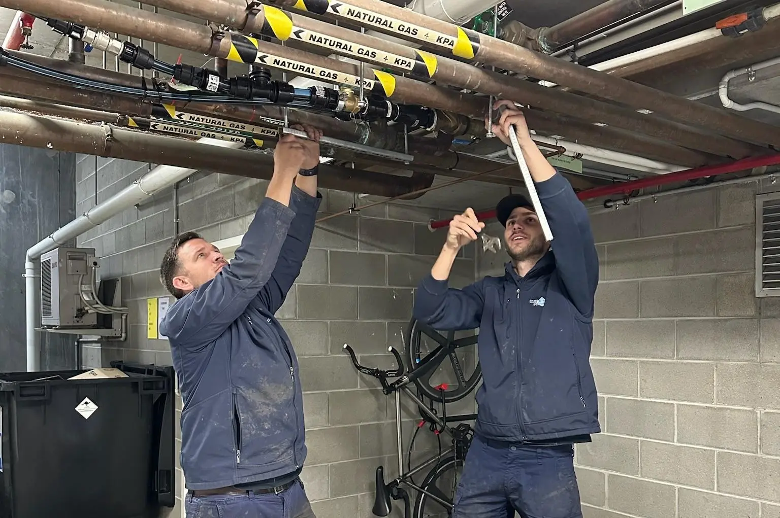 Blue Diamond plumbers performing maintenance on natural gas pipes